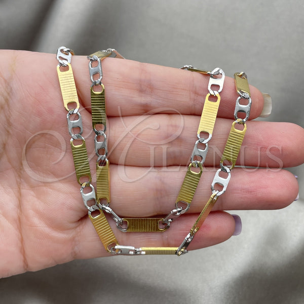 Stainless Steel Necklace and Bracelet, Mariner Design, Diamond Cutting Finish, Two Tone, 04.113.0055.24