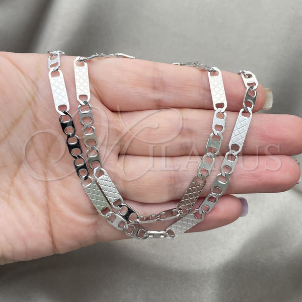 Stainless Steel Necklace and Bracelet, Mariner Design, Diamond Cutting Finish, Steel Finish, 04.113.0054.24