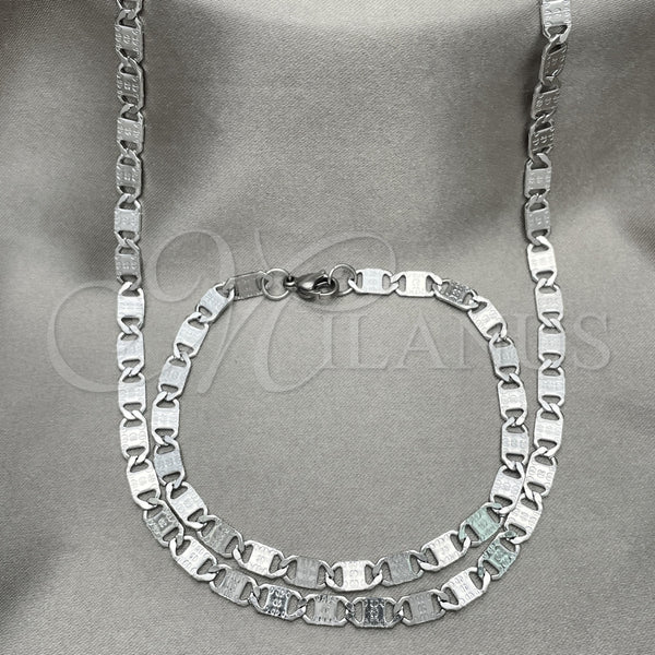 Stainless Steel Necklace and Bracelet, Mariner Design, Diamond Cutting Finish, Steel Finish, 04.113.0044.24