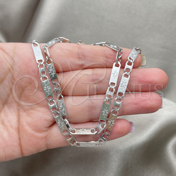 Stainless Steel Necklace and Bracelet, Mariner Design, Polished, Steel Finish, 04.113.0058.24