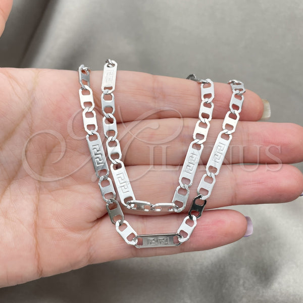 Stainless Steel Necklace and Bracelet, Greek Key Design, Diamond Cutting Finish, Steel Finish, 04.113.0046.24