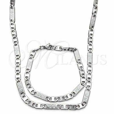 Stainless Steel Necklace and Bracelet, Greek Key Design, Diamond Cutting Finish, Steel Finish, 04.113.0046.24 for wholesale, main product view