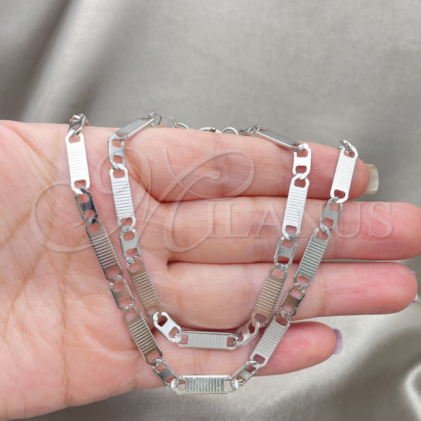 Stainless Steel Necklace and Bracelet, Mariner Design, Diamond Cutting Finish, Steel Finish, 04.113.0056.24