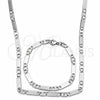 Stainless Steel Necklace and Bracelet, Mariner Design, Diamond Cutting Finish, Steel Finish, 04.113.0040.24