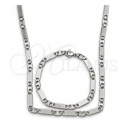 Stainless Steel Necklace and Bracelet, Mariner Design, Diamond Cutting Finish, Steel Finish, 04.113.0040.24