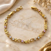 Oro Laminado Fancy Bracelet, Gold Filled Style Leaf and Flower Design, with Multicolor Cubic Zirconia, Diamond Cutting Finish, Golden Finish, 03.60.0020 (8 Inches Length)