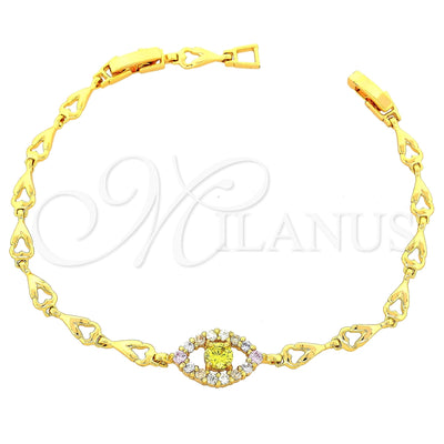 Oro Laminado Fancy Bracelet, Gold Filled Style with Multicolor Cubic Zirconia, Polished, Golden Finish for wholesale, main product view
