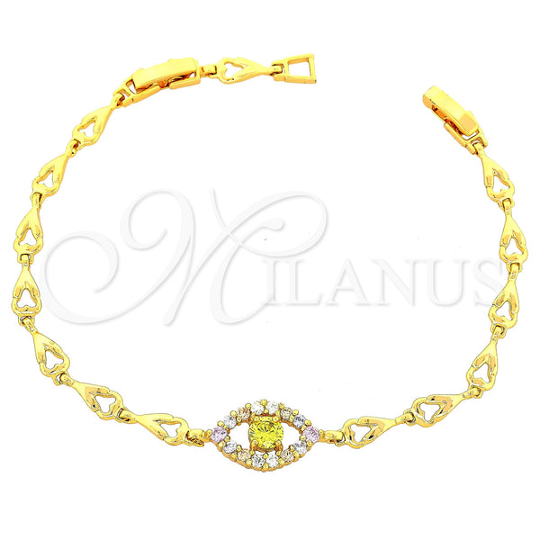 Oro Laminado Fancy Bracelet, Gold Filled Style with Multicolor Cubic Zirconia, Polished, Golden Finish, 03.60.0014 (7 Inches Length)