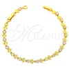 Oro Laminado Fancy Bracelet, Gold Filled Style Leaf Design, with Multicolor Cubic Zirconia, Polished, Golden Finish, 03.60.0024 (7 Inches Length)
