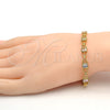 Oro Laminado Fancy Bracelet, Gold Filled Style Heart Design, with Multicolor Cubic Zirconia, Diamond Cutting Finish, Golden Finish, 03.60.0033.08 (06 MM Thickness, 8 Inches Length)