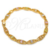 Oro Laminado Fancy Bracelet, Gold Filled Style Heart Design, with Multicolor Cubic Zirconia, Diamond Cutting Finish, Golden Finish, 03.60.0033.08 (06 MM Thickness, 8 Inches Length)