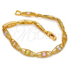 Oro Laminado Fancy Bracelet, Gold Filled Style Heart Design, with Multicolor Cubic Zirconia, Diamond Cutting Finish, Golden Finish, 03.60.0033.08 (06 MM Thickness, 8 Inches Length)