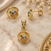 Oro Laminado Earring and Pendant Adult Set, Gold Filled Style Flower Design, with White Crystal, Polished, Golden Finish, 10.150.0045