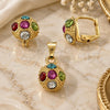 Oro Laminado Earring and Pendant Adult Set, Gold Filled Style with White Crystal, Polished, Golden Finish, 10.150.0039