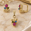 Oro Laminado Earring and Pendant Adult Set, Gold Filled Style Butterfly Design, with White Crystal, Polished, Golden Finish, 10.150.0042
