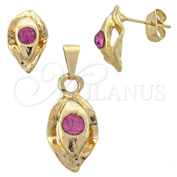 Oro Laminado Earring and Pendant Adult Set, Gold Filled Style with White Crystal, Polished, Golden Finish, 10.150.0038