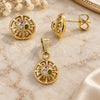 Oro Laminado Earring and Pendant Adult Set, Gold Filled Style with Multicolor Crystal, Polished, Golden Finish, 10.150.0032.1