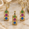 Oro Laminado Earring and Pendant Adult Set, Gold Filled Style with White Crystal, Polished, Golden Finish, 10.150.0047