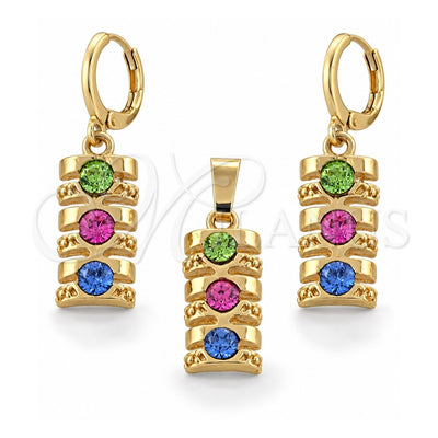 Oro Laminado Earring and Pendant Adult Set, Gold Filled Style with White Crystal, Polished, Golden Finish, 10.150.0047