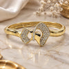 Oro Laminado Individual Bangle, Gold Filled Style Bow Design, with White Crystal, Polished, Golden Finish, 07.59.0041 (04 MM Thickness, One size fits all)