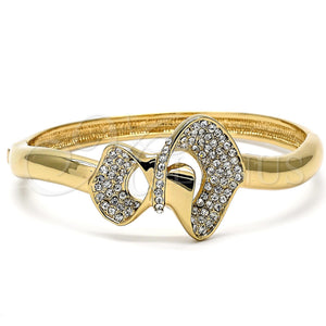 Oro Laminado Individual Bangle, Gold Filled Style Bow Design, with White Crystal, Polished, Golden Finish, 07.59.0041 (04 MM Thickness, One size fits all)