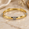 Oro Laminado Individual Bangle, Gold Filled Style with White Crystal, Polished, Golden Finish, 07.59.0036 (09 MM Thickness, Size 5 (2.50 Diameter))