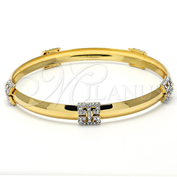 Oro Laminado Individual Bangle, Gold Filled Style with White Crystal, Polished, Golden Finish, 07.59.0036 (09 MM Thickness, Size 5 (2.50 Diameter))