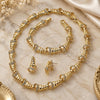 Oro Laminado Necklace, Bracelet and Earring, Gold Filled Style with White Crystal, Polished, Golden Finish, 06.59.0077