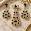 Oro Laminado Earring and Pendant Adult Set, Gold Filled Style Bow Design, with Emerald and White Cubic Zirconia, Polished, Golden Finish, 10.91.0300.1