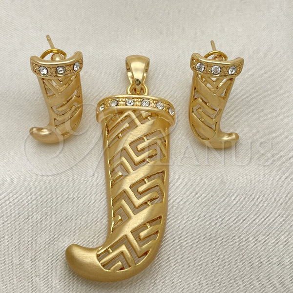 Oro Laminado Earring and Pendant Adult Set, Gold Filled Style with White Crystal, Polished, Golden Finish, 10.91.0294