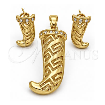 Oro Laminado Earring and Pendant Adult Set, Gold Filled Style with White Crystal, Polished, Golden Finish, 10.91.0294