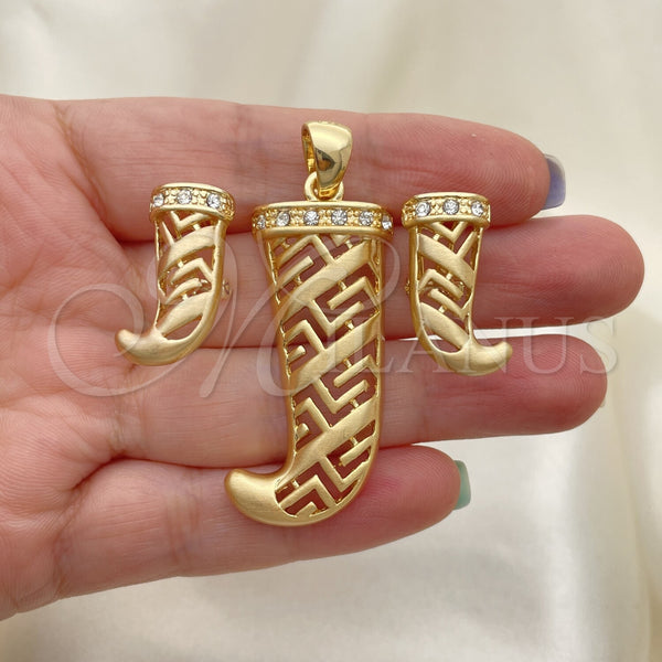 Oro Laminado Earring and Pendant Adult Set, Gold Filled Style with White Crystal, Polished, Golden Finish, 10.91.0294
