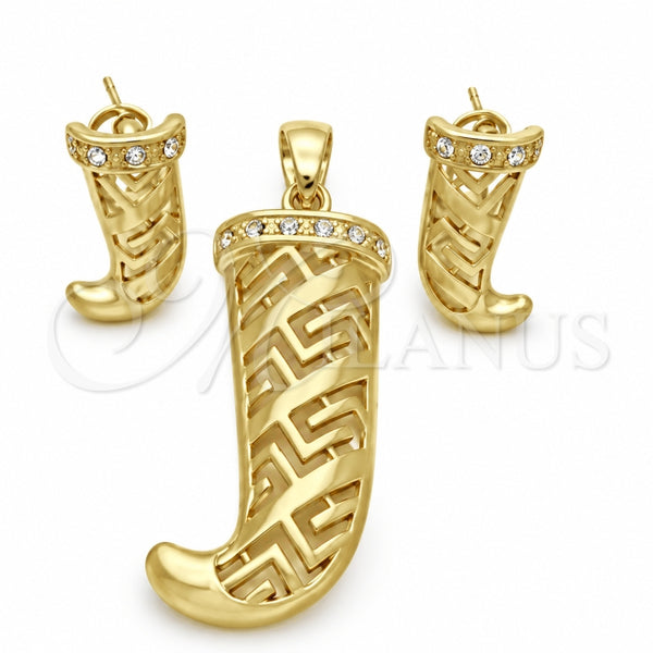 Oro Laminado Earring and Pendant Adult Set, Gold Filled Style with White Crystal, Polished, Golden Finish, 10.91.0294