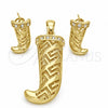 Oro Laminado Earring and Pendant Adult Set, Gold Filled Style with White Crystal, Polished, Golden Finish, 10.91.0294