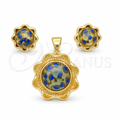 Oro Laminado Earring and Pendant Adult Set, Gold Filled Style Flower Design, with Multicolor Opal, Polished, Golden Finish, 10.91.0303