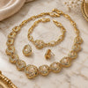 Oro Laminado Necklace, Bracelet and Earring, Gold Filled Style Greek Key Design, with White Crystal, Polished, Golden Finish, 06.59.0085