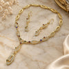 Oro Laminado Necklace and Earring, Gold Filled Style with White Crystal and Garnet Cubic Zirconia, Polished, Golden Finish, 06.59.0092