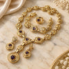 Oro Laminado Necklace, Bracelet, Earring and Ring, Gold Filled Style Spiral Design, with Amethyst Cubic Zirconia, Polished, Golden Finish, 06.59.0066