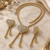 Oro Laminado Necklace and Earring, Gold Filled Style Heart Design, with White Crystal, Polished, Golden Finish, 06.59.0091