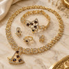 Oro Laminado Necklace, Bracelet, Earring and Ring, Gold Filled Style Spiral Design, with Brown and White Crystal, Polished, Golden Finish, 06.59.0067