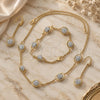 Oro Laminado Necklace, Bracelet and Earring, Gold Filled Style Ball Design, with White Crystal, Polished, Golden Finish, 06.59.0090