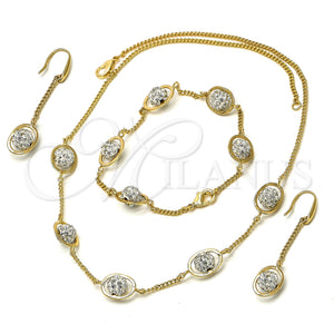 Oro Laminado Necklace, Bracelet and Earring, Gold Filled Style Ball Design, with White Crystal, Polished, Golden Finish, 06.59.0090