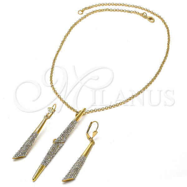 Oro Laminado Necklace and Earring, Gold Filled Style with White Micro Pave, Polished, Golden Finish, 06.59.0103