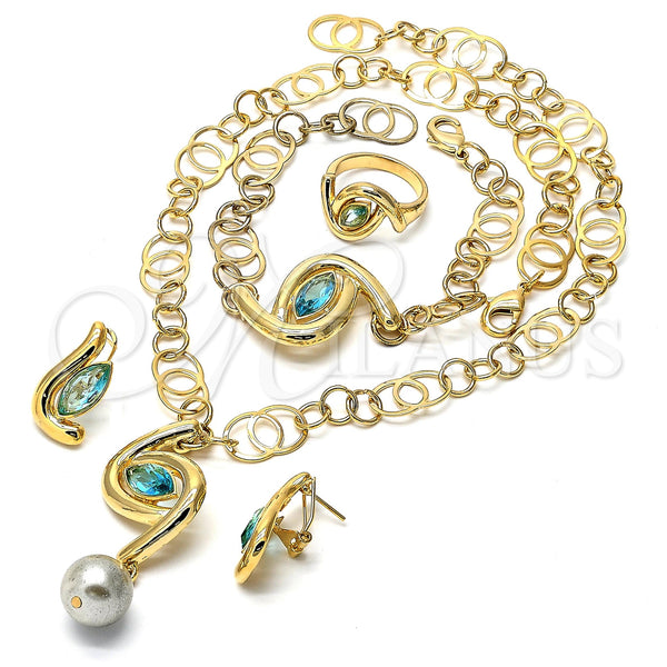 Oro Laminado Necklace, Bracelet, Earring and Ring, Gold Filled Style with White Crystal, Polished, Golden Finish, 06.59.0097