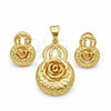Oro Laminado Earring and Pendant Adult Set, Gold Filled Style Flower Design, Matte Finish, Golden Finish for wholesale, additional product view 2