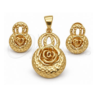 Oro Laminado Earring and Pendant Adult Set, Gold Filled Style Flower Design, Matte Finish, Golden Finish, 10.91.0297