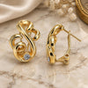 Oro Laminado Earring and Pendant Adult Set, Gold Filled Style with Golden Crystal, Polished, Golden Finish, 10.59.0190