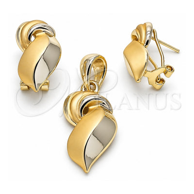 Oro Laminado Earring and Pendant Adult Set, Gold Filled Style Matte Finish, Golden Finish, 10.59.0178