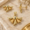 Oro Laminado Earring and Pendant Adult Set, Gold Filled Style with White Crystal, Polished, Golden Finish, 10.59.0191