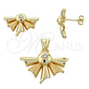 Oro Laminado Earring and Pendant Adult Set, Gold Filled Style with White Crystal, Polished, Golden Finish, 10.59.0191